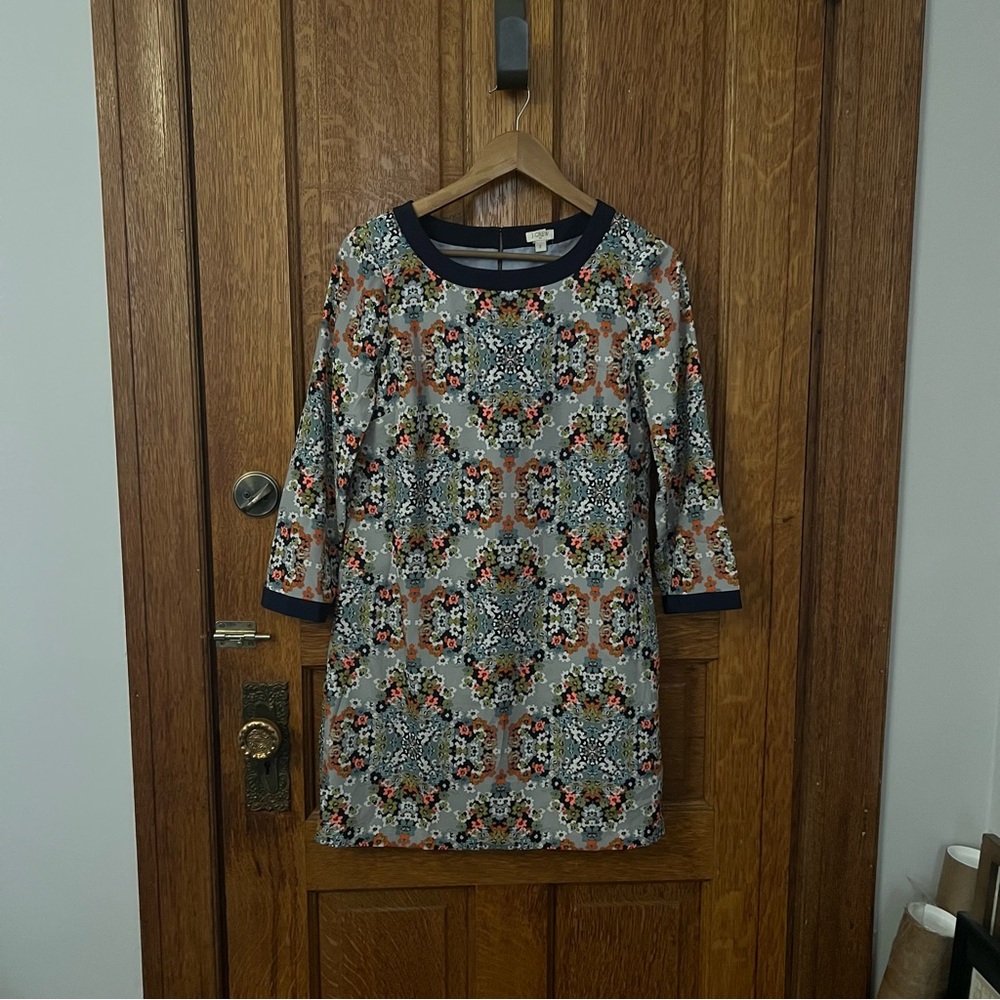 J. Crew Factory Misty Fog Floral 2 Shift Dress Knee Length Kaleidoscope - Picture 3 of 9